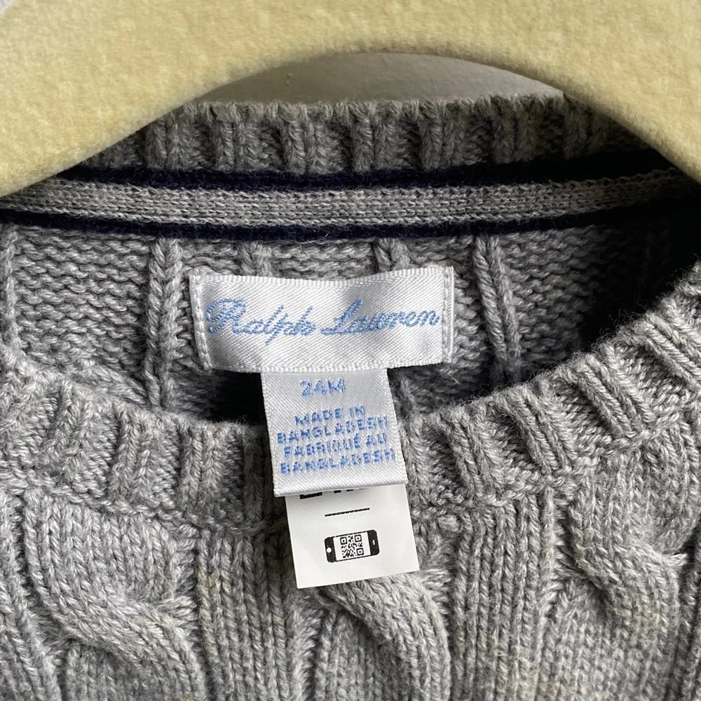 Ralph Lauren Gray Cable Knit Crewneck Sweater - Picture 2 of 2